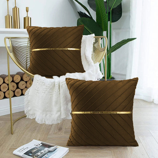Pack of 2pack velvet fancy cushion ( Gold & brown )