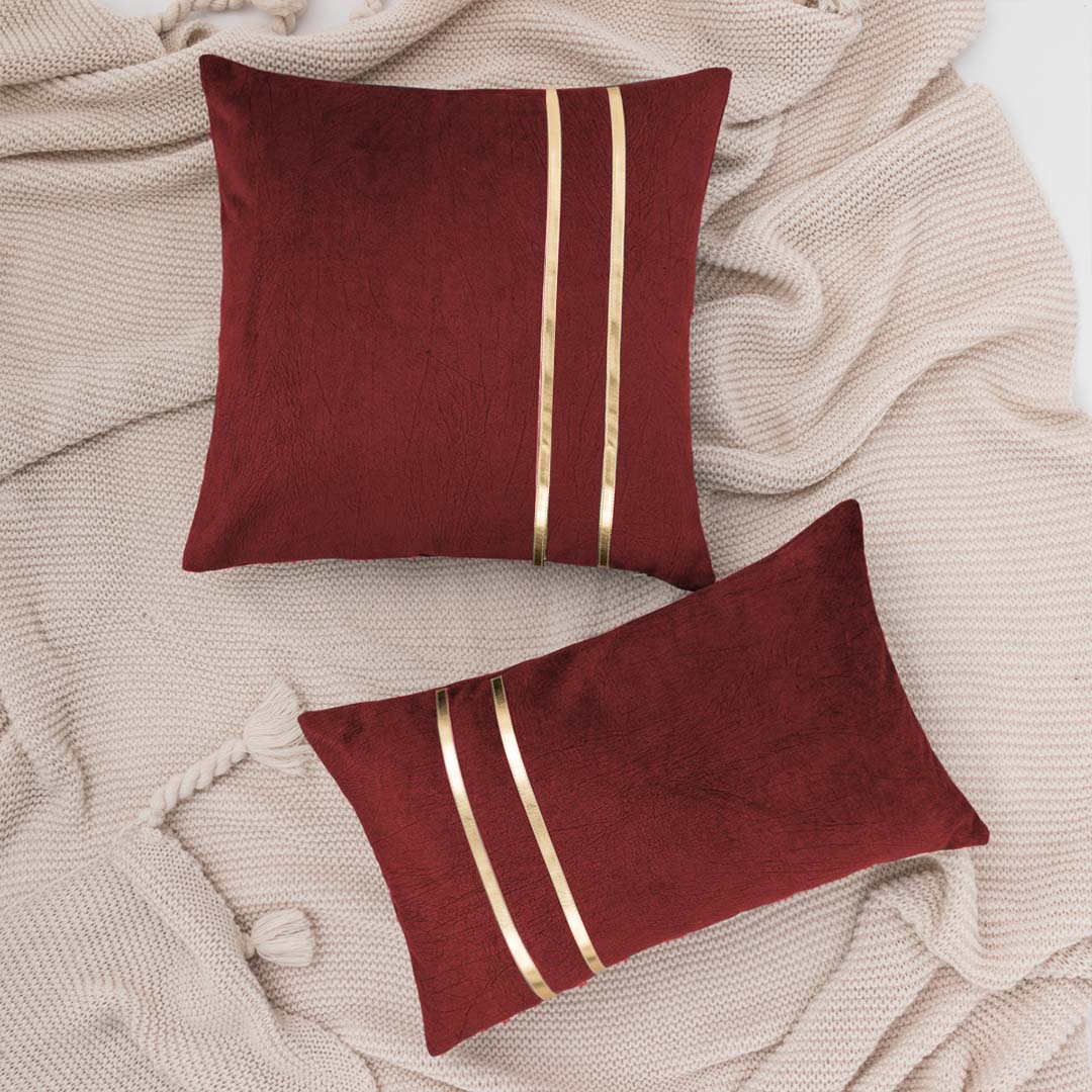 Pack of 2pack velvet fancy cushion  ( maroon & Gold )