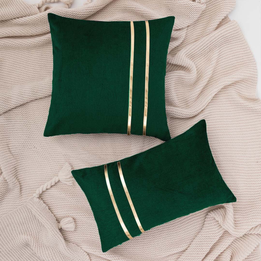 Pack of 2pack velvet fancy cushion  ( Green & Gold )