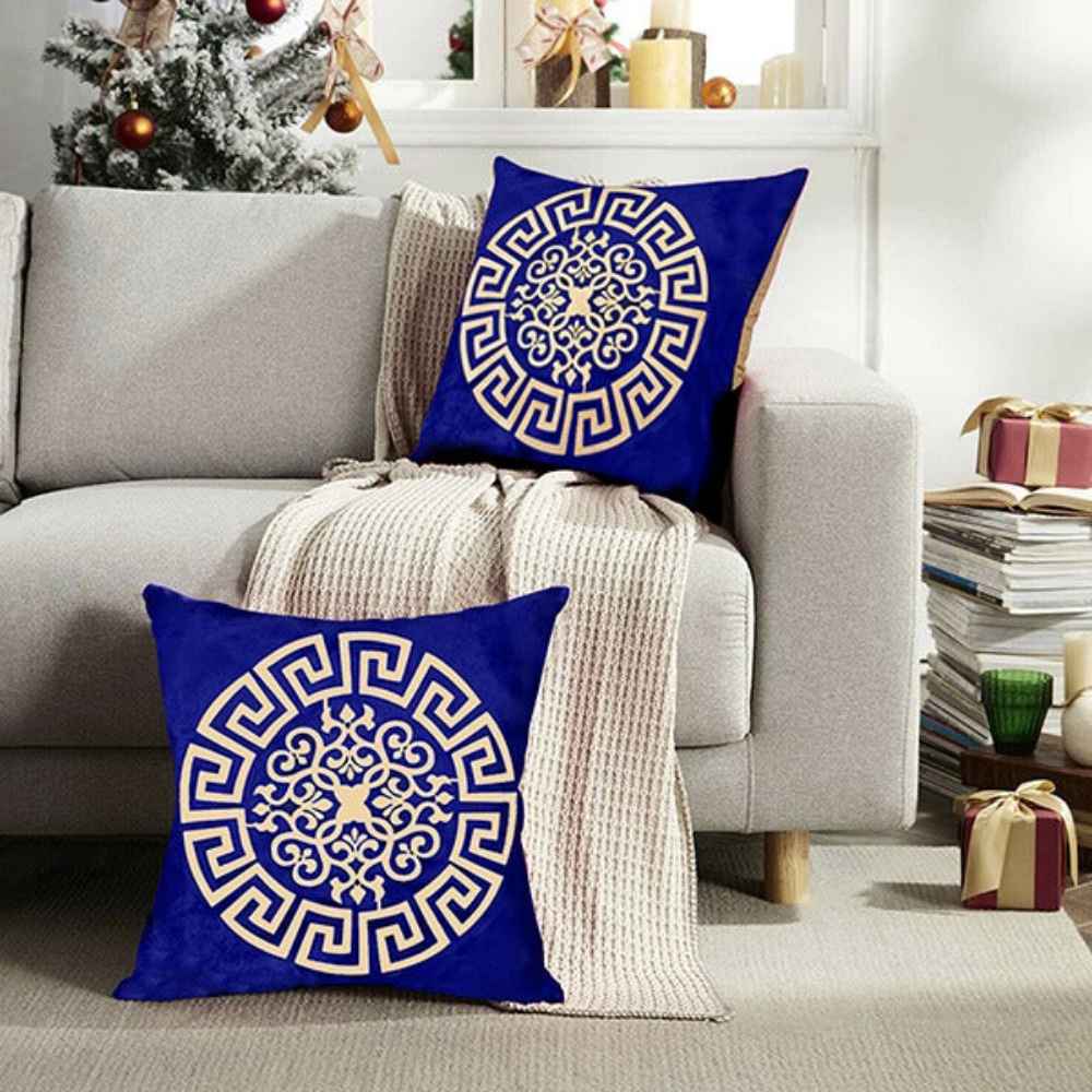 Pack of 2 pes velvet decorative laser  cushion ( Blue & Gold )