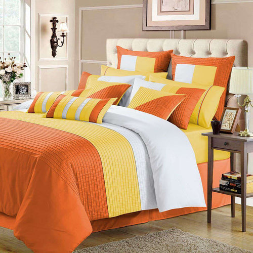 Luxury Horizontal Pleats Duvet Sets - orange & yellow