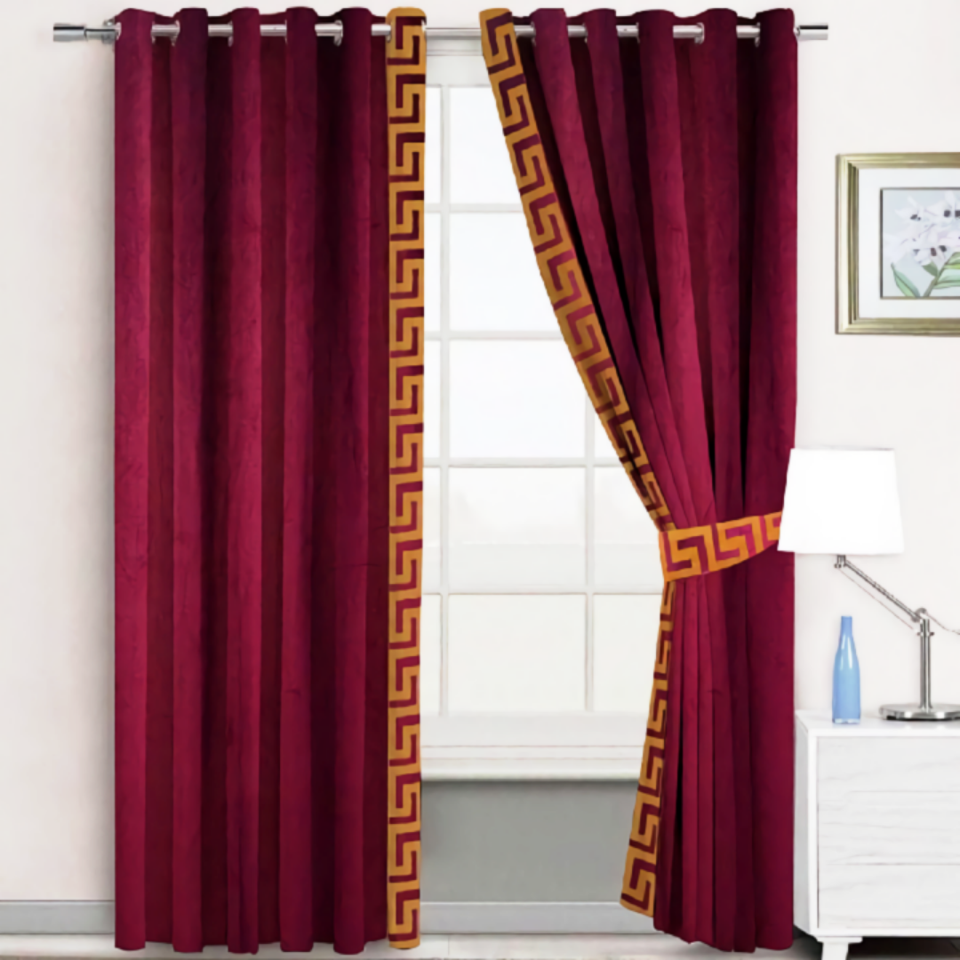 Luxury velvet curtain side border design (  Maroon & Gold  )