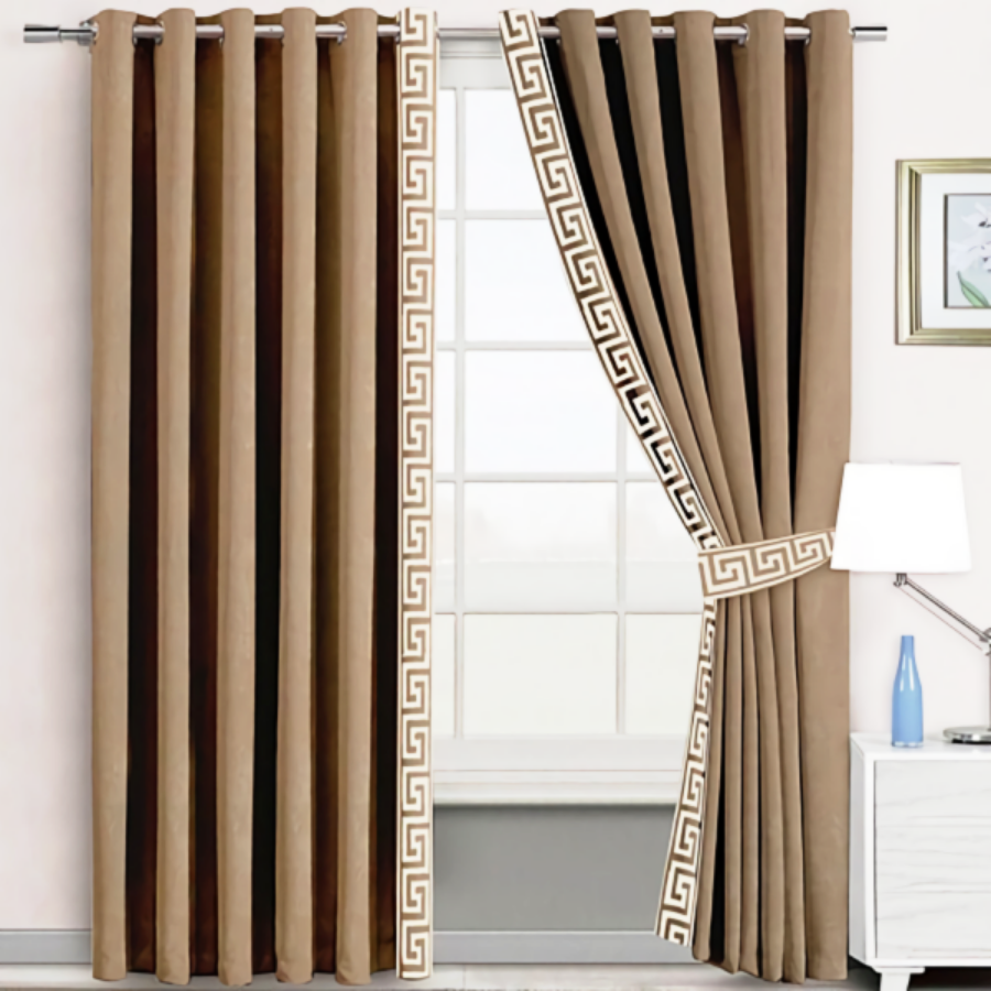 Luxury velvet curtain side border design (  Camel &White )