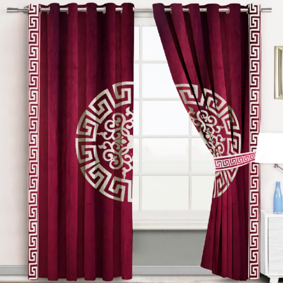 Luxury velvet curtain splendid design (  Maroon& white  )