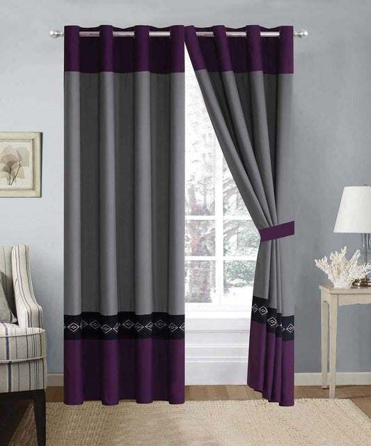 Luxury cotton embroidery Curtains ( Grey & purple )