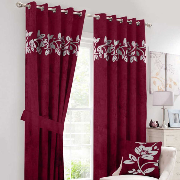 Luxury velvet curtain  flower design ( maroon & white )