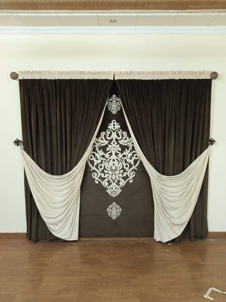 Luxury velvet fabric  Blind & Curtain Set  ( Brown &cream )