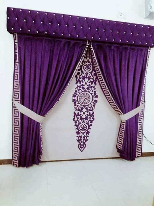 Luxury velvet fabric  Blind & Curtain Set   ( purple &white )