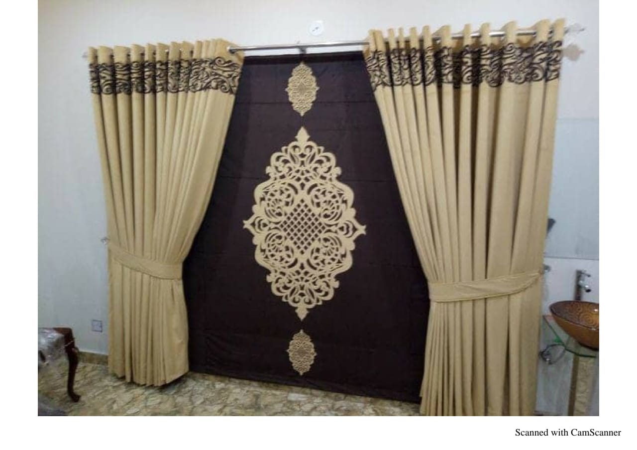 Luxury velvet fabric  Blind & Curtain Set   ( Beige & L- black )